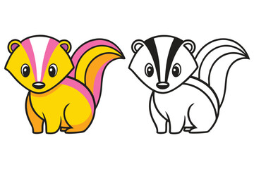 Adorable Skunk Cartoon Illustration Color and Outline Versions