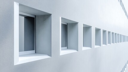 Modern Architectural Design Featuring Series of Rectangular Windows in a Minimalist Urban Setting