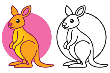 Adorable Kangaroo Illustration Coloring Page for Kids Featuring a Cute Orange and a Black and White Version