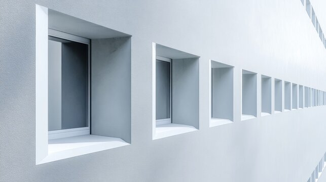 Modern Architectural Design Featuring Series of Rectangular Windows in a Minimalist Urban Setting