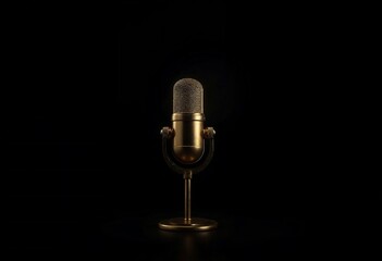 Vintage microphone on black background