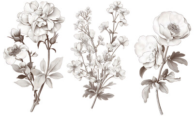 Creative 2D Doodle Floral Illustrations on White Background