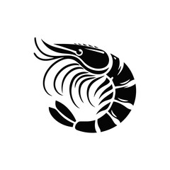 Fototapeta premium Shrimp Silhouette Vector – High-Quality Black and White Prawn Illustration for Seafood Logos & Design