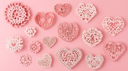 Fototapeta premium Pink Paper Hearts Valentines Day. (2)