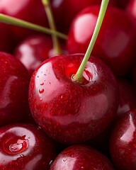 Artistic close-up of sweet cherry on a white background to highlight its beauty.