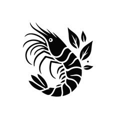 Fototapeta premium Shrimp Silhouette Vector – High-Quality Black and White Prawn Illustration for Seafood Logos & Design