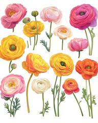 Creative 2D Doodle Floral Illustrations on White Background