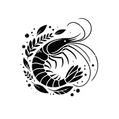 Obraz premium Shrimp Silhouette Vector – High-Quality Black and White Prawn Illustration for Seafood Logos & Design