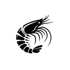 Fototapeta premium Shrimp Silhouette Vector – High-Quality Black and White Prawn Illustration for Seafood Logos & Design