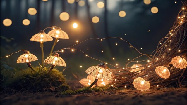 Fantasy-Inspired Fairy Light Overlay: Golden and White Lights with a Dark Backdrop

