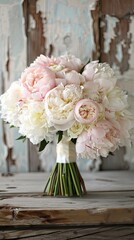 Romantic White and Blush Peony Wedding Bouquet