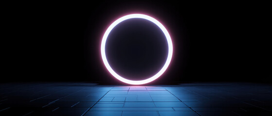 Neon Circle in a Dark Room