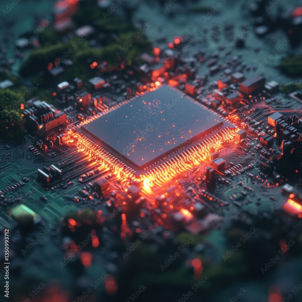 Poster Next-Gen AI Processing Hyper-Detailed Quantum Microchip Visualization with Luminescent Circuit Pathways - Cutting-Edge Computational Innovation and Technological Breakthrough