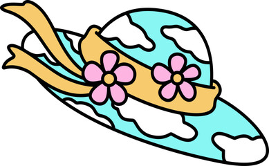 Hand drawn retro  summer hat cartoon groovy doodle 