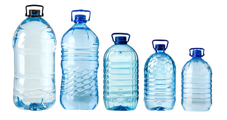 Different plastic water bottles showing variety of sizes and shapes