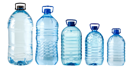 Different plastic water bottles showing variety of sizes and shapes
