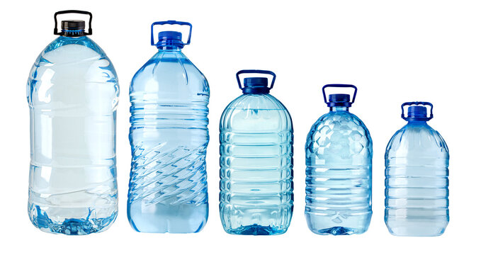 Different plastic water bottles showing variety of sizes and shapes