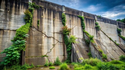 Ancient Concrete Structure Overgrown with Lush Vegetation, Showing the Passage of Time and Nature's Resilience