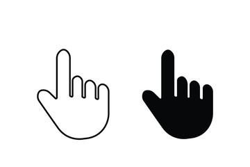 Hand and finger pointer icon, arrow pointer cursor, hand cursor click vector icon set illustration isolated on white background.