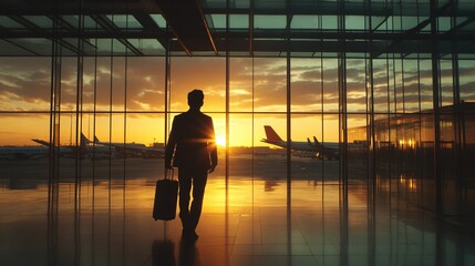 Businessman sunset airport departure travel (1)