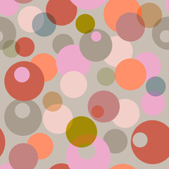 Abstract geometric layered seamless pattern Muted pastel colors large polka dots, circles, rounded shapes Retro style