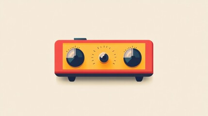 Fototapeta premium Vintage Style Radio with Bright Colors and Knobs on Cream Background for Retro Decor and Design Projects