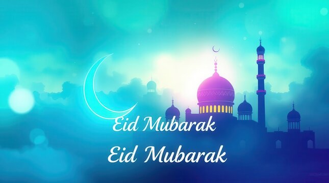 "Eid Mubarak Festive Night Sky with Glowing Lanterns & Calligraphy"


