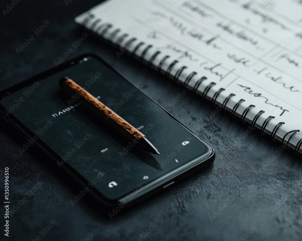 Poster Minimalist Digital Productivity AI-Powered Smart Device and Analog Journaling - Next-Gen Workspace Optimization for Creative Professionals