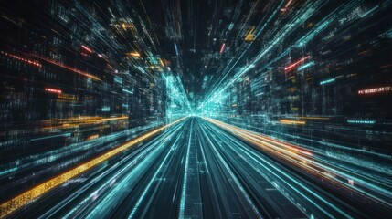 Digital highway, data stream, futuristic city, fast motion, technology background, website banner