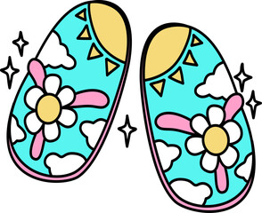 Hand drawn retro  summer sandals cartoon groovy doodle 