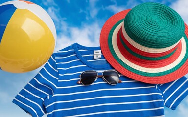 Summer festival, Summer clothes and beach ball in the sky