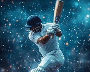 A cricket player swings a bat during an action packed game