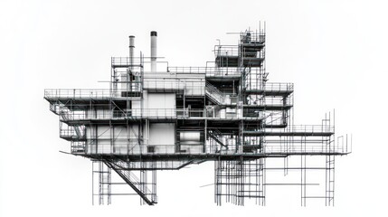 Obraz premium Abstract industrial platform structure, isolated on white background. Potential use for architecture, engineering, or design stock photos.
