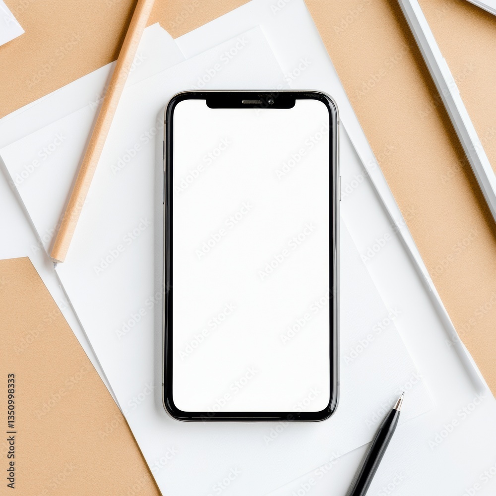 Poster Minimalist Digital Workspace Sleek Smartphone Mockup on Neutral Palette - Contemporary Productivity and Tech Design for Professional Branding