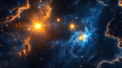 Stunning Cosmic Landscape with Bright Stars and Nebulae in Deep Space Illustration of Celestial Wonders and Galactic Phenomena