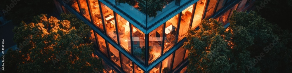 Poster nocturnal urban innovation illuminated modern architecture revealing dynamic workspace interactions 