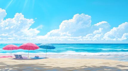 landscape, nature, sky, trees, season, weather, clouds，autumn, travel, sunlight，outdoors，horizon, hill, land, sky，water, ocean, beach, sea, umbrella, sand, summer, vacation, chair, parasol, tropical, 