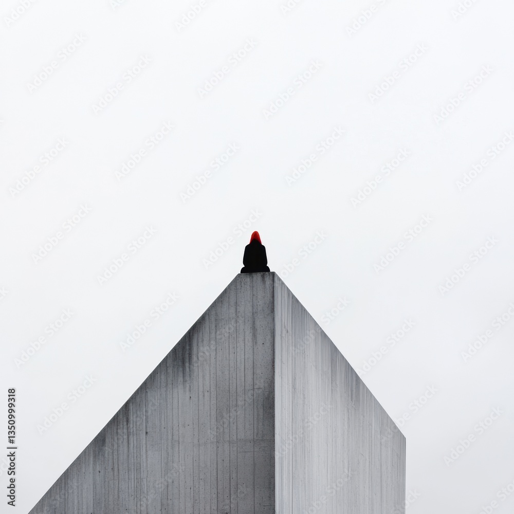 Aufkleber minimalist urban solitude geometric architectural silhouette with lone figure - contemporary design 