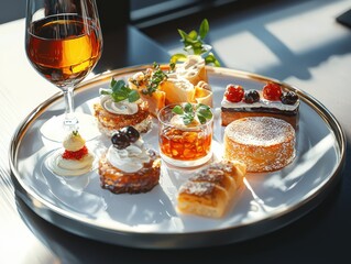 Elegant hors d'oeuvres and fine spirits upscale venue culinary presentation evening ambiance stylish view gourmet experience