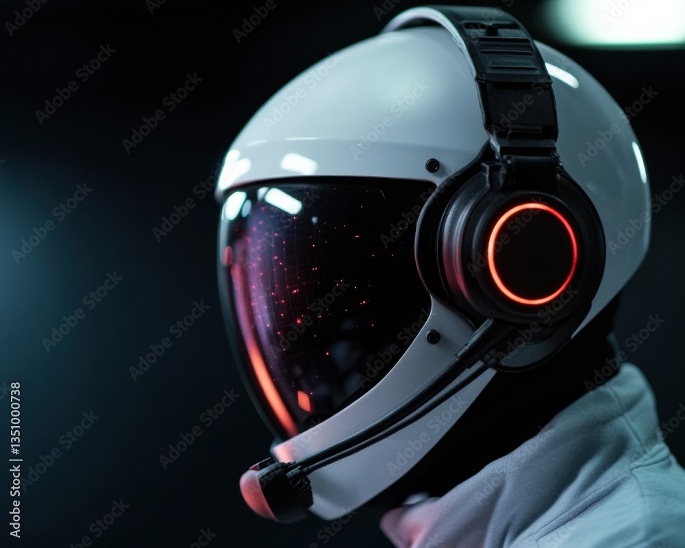 Poster Futuristic AI Immersion Sleek Cyberpunk Helmet with Luminescent Interface - Next-Gen Digital Communication and Immersive Tech Experience