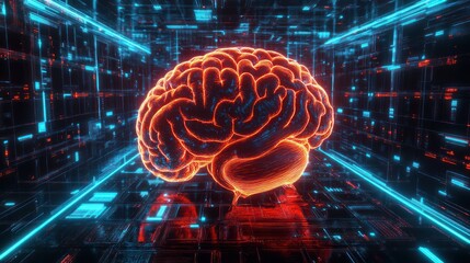 Digital Brain in Cyberspace, AI, Technology, Network, Concept