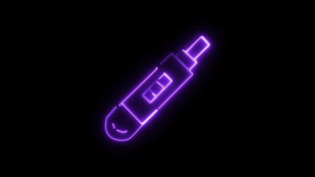 Glowing neon purple  coluor line Pregnancy test icon isolated on black background.
