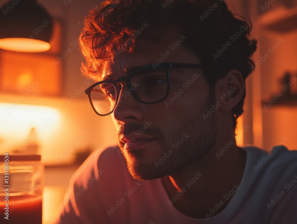 Poster moody millennial creativity intimate home office illumination with warm atmospheric lighting - authe