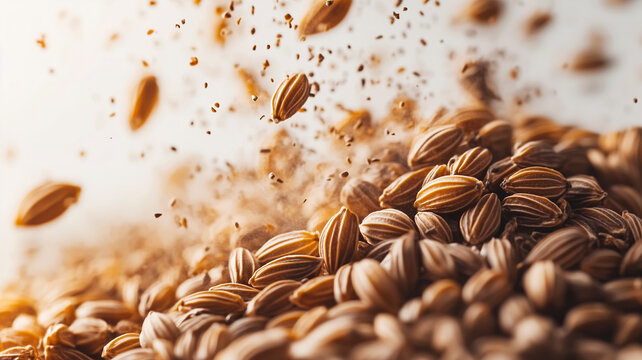 An artistic close-up shot of cumin seeds focusing on their natural beauty and textures.