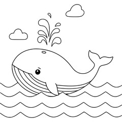 Whale, Drawing, illlustration, kawaii, coloring book