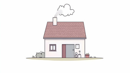 Charming illustration of a cozy cottage, smoke curling from its chimney, hinting at warmth and comfort. Perfect for home, family, or real estate concepts.