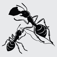 Two ants battling over food image silhouette design vector art and illustration