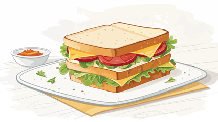 Sandwich Illustration vector design, Sandwich Logo and icon design, Sandwich on table