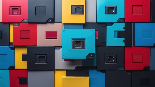 Colorful Arrangement of Vintage Floppy Discs Overlapping in Various Shades and Styles for Retro Technology Theme and Nostalgic Aesthetic