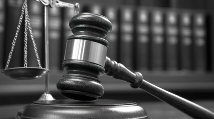 Obraz premium Legal Scales and Gavel in Courtroom Background